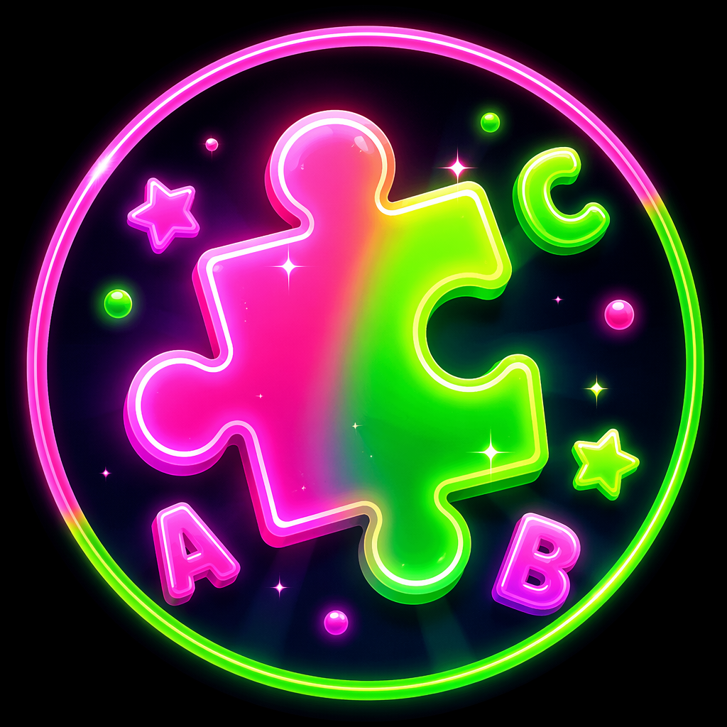 Word Puzzle neon icon